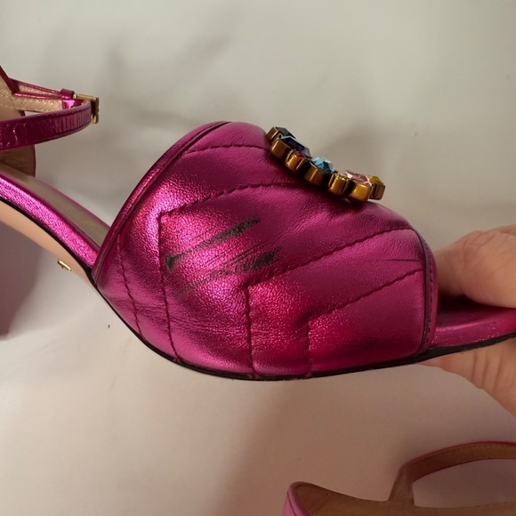 Gucci Pink Metallic Marmont Sandals with Crystal GG – Size 39 - Picture 9 of 10